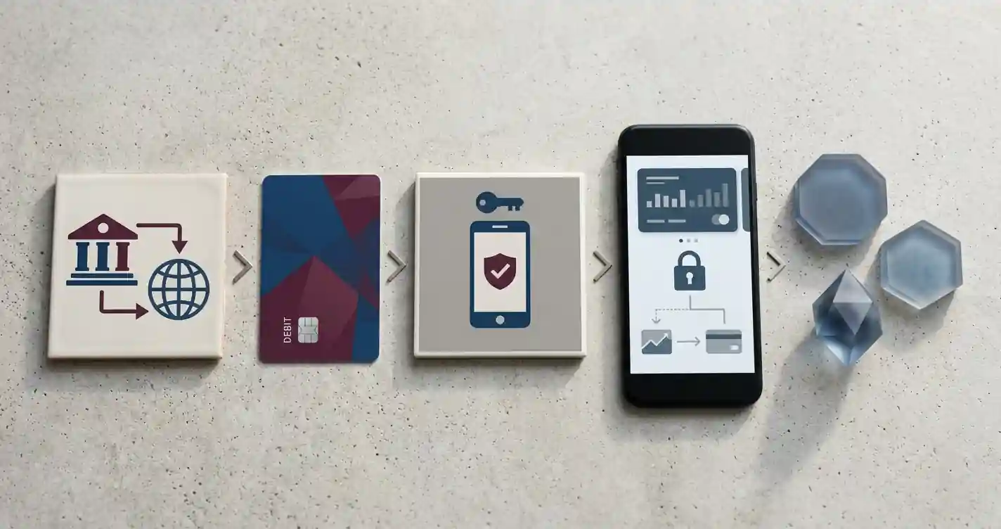Illustratie van betaalmethoden met bankbetaling, kaart, wallet en crypto
