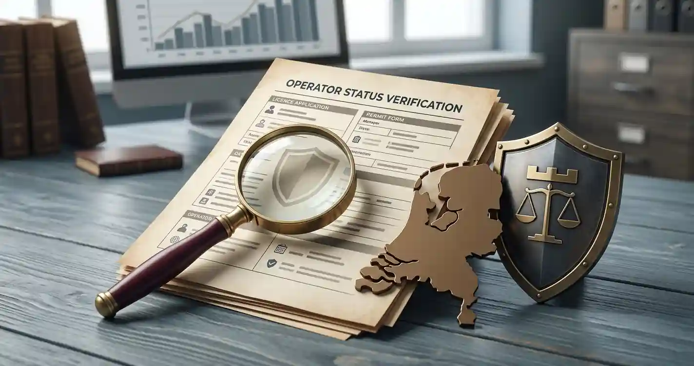 Illustratie van vergunningcontrole met Nederland, document en beschermingsschild